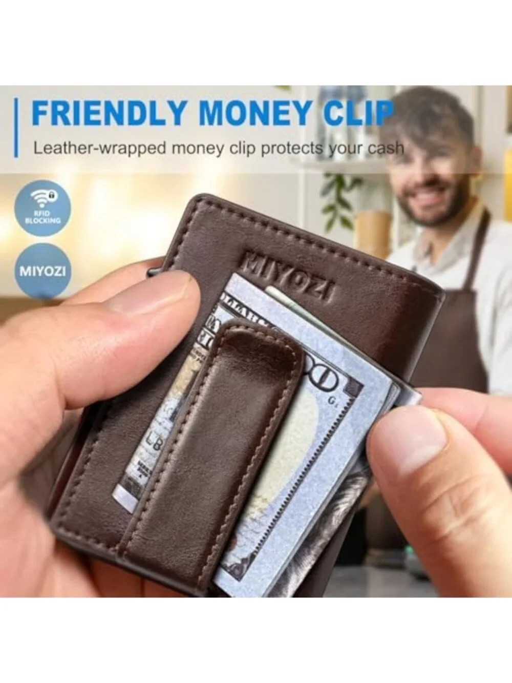 Slim Magnetic Wallet for Men, RFID Blocking Card Holder, Leather Money Clip & ID